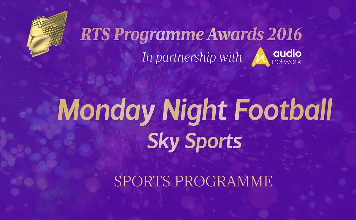 RTS_media's tweet photo. Back of the net for @SkySportsMNF – who’ve scored a gong for Sports Programme at #RTSAwards https://t.co/Xe0uLA19de