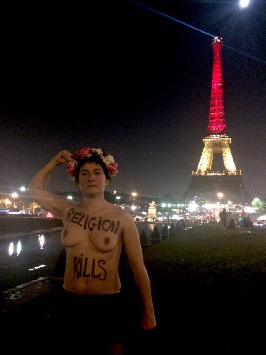 Femen_France's tweet photo. Religion kills! #Bruxelles https://t.co/s8LFKm8mSg