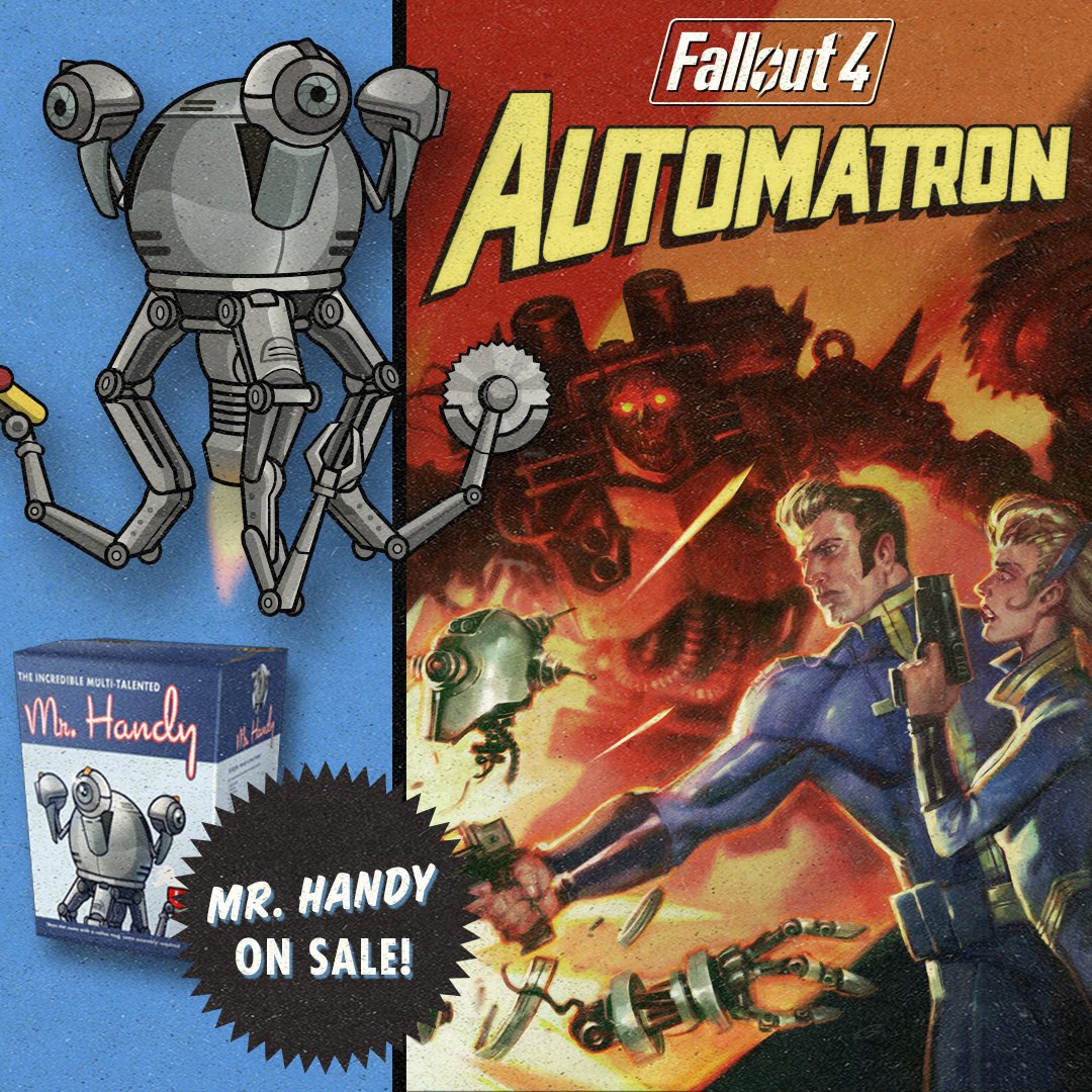 Fallout's tweet image. Celebrating #Automatron &amp;amp; all things robots, Mr. Handy 5-packs are 50% off #FalloutShelter
