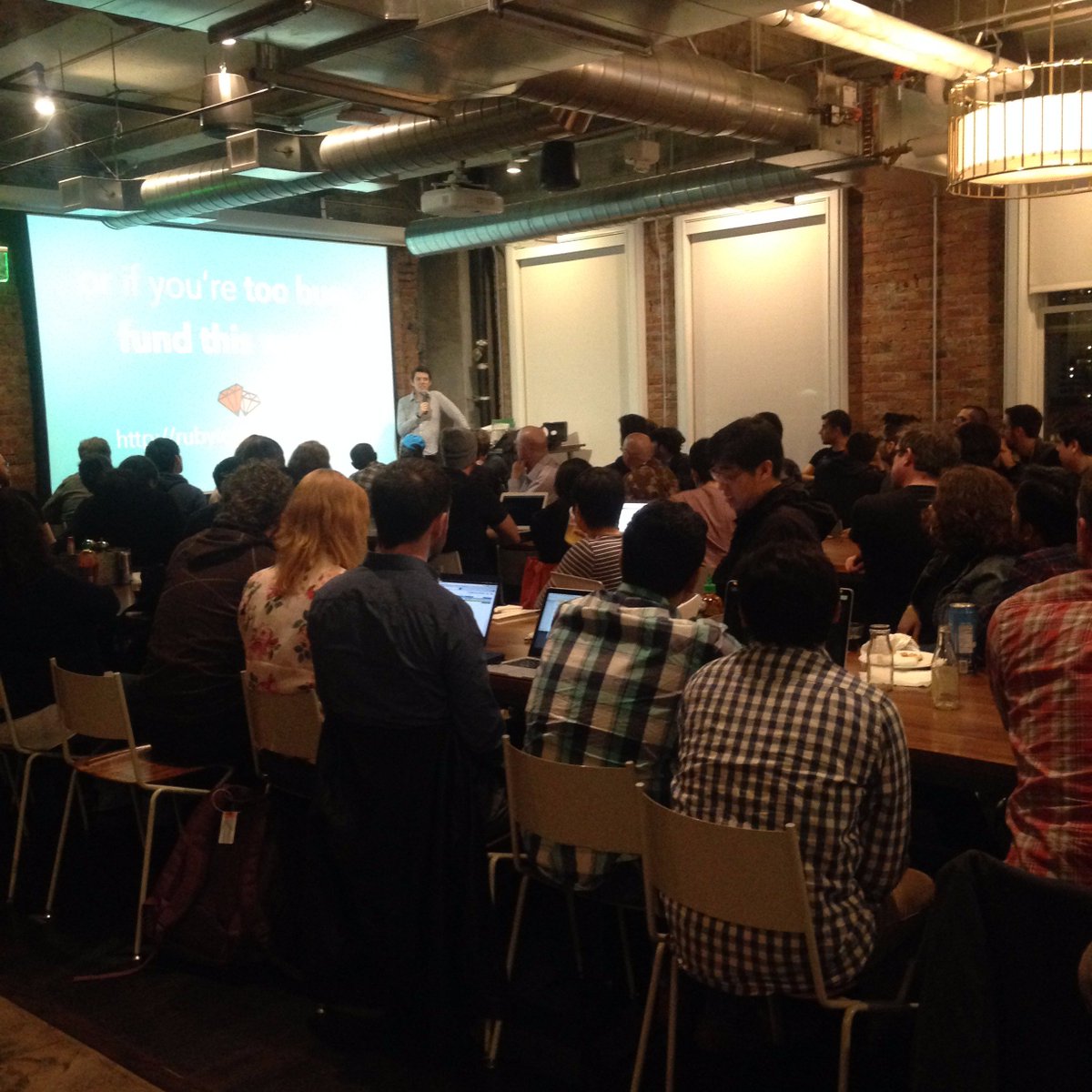 Lumosity's tweet photo. Tonight we hosted an #SFRails meet-up in our office. Here's @bundlerio presenting to the group: https://t.co/J5rjOGnBg0
