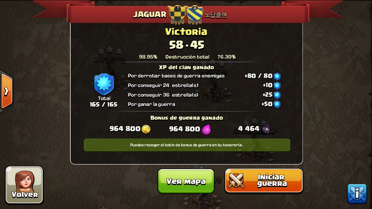 JaguarCoC's tweet photo. Actualizando las guerras. Se mantiene el registro en verde #54consecutiva https://t.co/0Yq1Nl6Hqc