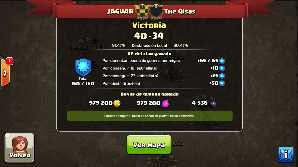 JaguarCoC's tweet photo. Actualizando las guerras. Se mantiene el registro en verde #54consecutiva https://t.co/0Yq1Nl6Hqc