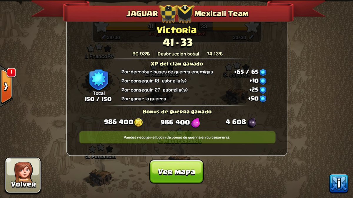 JaguarCoC's tweet photo. Actualizando las guerras. Se mantiene el registro en verde #54consecutiva https://t.co/0Yq1Nl6Hqc