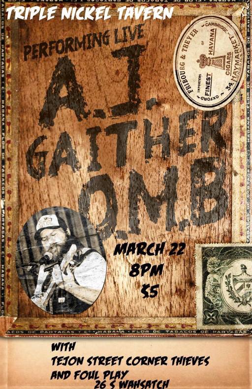 555Nickel's tweet photo. Tonight! @AJGaitherOMB w/ @CornerThieves and Foul Play. Only $5! 8pm. ALSO.. It's $2 taco night! Mmmmm tacos. https://t.co/NRiKlsxc8a