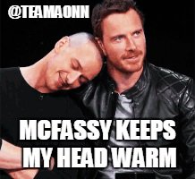 TeamAONN's tweet photo. So that is how #JamesMcavoy keeps his head all warm. #MichaelFassbender #McFassy #BromanceTuesday #TeamAONNmeme https://t.co/Bg7z3jIjN6