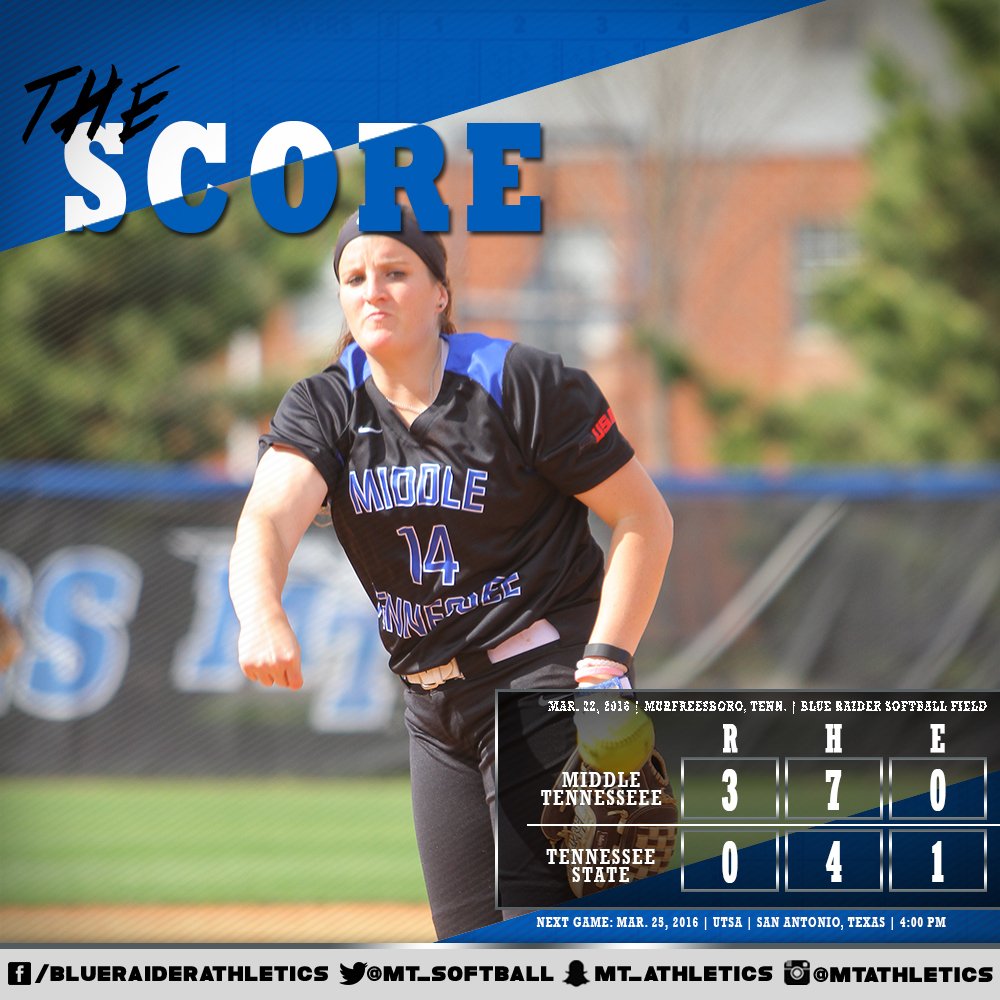 MT_Softball's tweet photo. Kelci Cheney faced only 4 over the minimum and didn't allow a Tiger to reach 2B as the Raiders beat TSU 3-0 https://t.co/gdhwyxPQY3