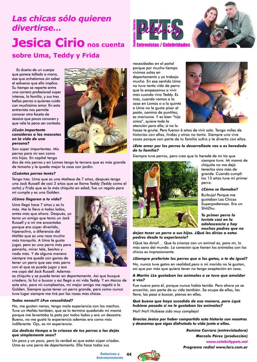 pets_celebrity's tweet photo. Nota a @jescirio y la banda @AlQueenTV en la ultima edición de la revista @MundoMascota4 por #CelebrityPets !!! https://t.co/ICf8907WYS