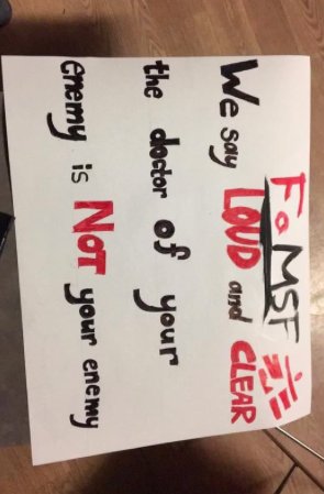 FriendsMSF_UTSC's tweet photo. @Stephen_Cornish UTSC students spreading awareness to the MSF Kunduz Trauma Centre Attack in October #NotATarget https://t.co/SNaYQGvbIT