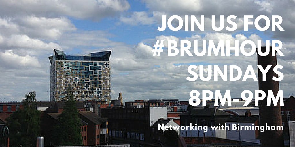 BrumHour's tweet photo. You are invited to join us for #BrumHour Sundays at 8pm Share your business, skills &amp; services with #Birmingham https://t.co/8nFhCJQuY8