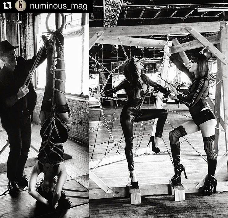 FxCollective's tweet photo. #Bts @NUMiNOUS_mag #fetish Issue. #ropesuspension #drag #fxmakeup #demon #dominatrix #makeupartist #dangerfx https://t.co/MLkS4TTpTL