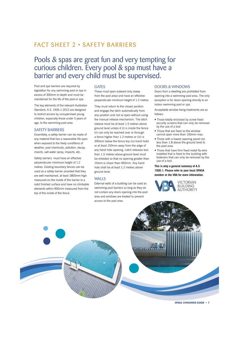 Your guide to safety barrier requirements can be found here in SPASA's Fact Sheet #2. goo.gl/C2Rxga