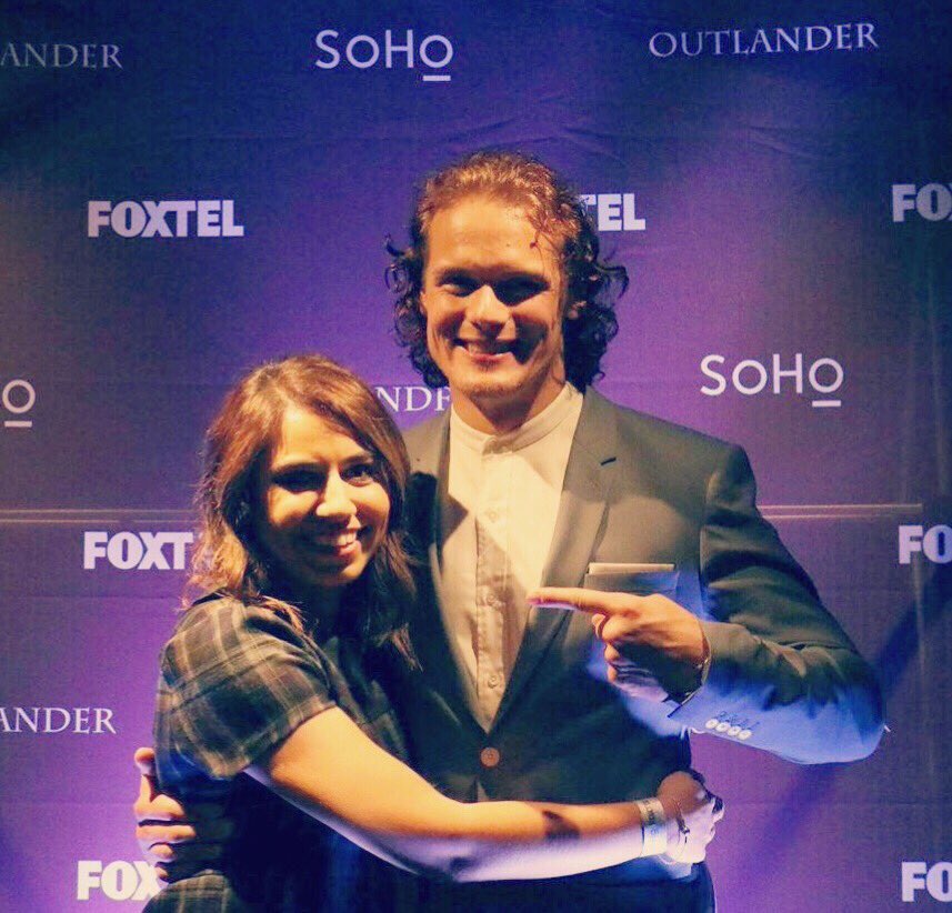 AngelaTsoukalas's tweet photo. My pic with @SamHeughan from the Sydney Fan Event with @Foxtel 💕
#SamInSydney 😚 https://t.co/ubP5cccXk4