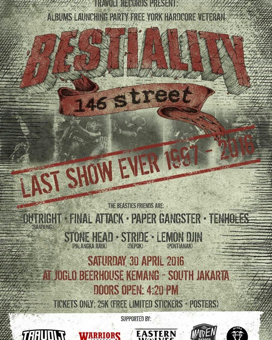 TRAVOLT RECORDS PRESENT !
ALBUM LAUNCHING PARTY @BESTIALITY_FYHC 30 april 2016. joglo beerhouse kemang ! yeahh