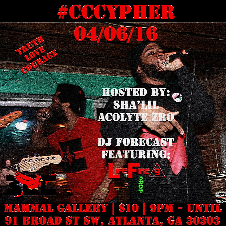 AcolyteZro's tweet photo. You gon' catch that cypher on April 6th, though? #cypher #bars #ThreeCC #truth https://t.co/UrFjzx3tbR https://t.co/Y94zLp5MvF