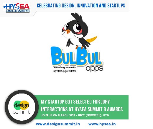 BulBulApps's tweet image. #BulBulApps #DesignSummit at HYSEA Annual Software Product Competition 2016 [Design Awards] designsummit.in