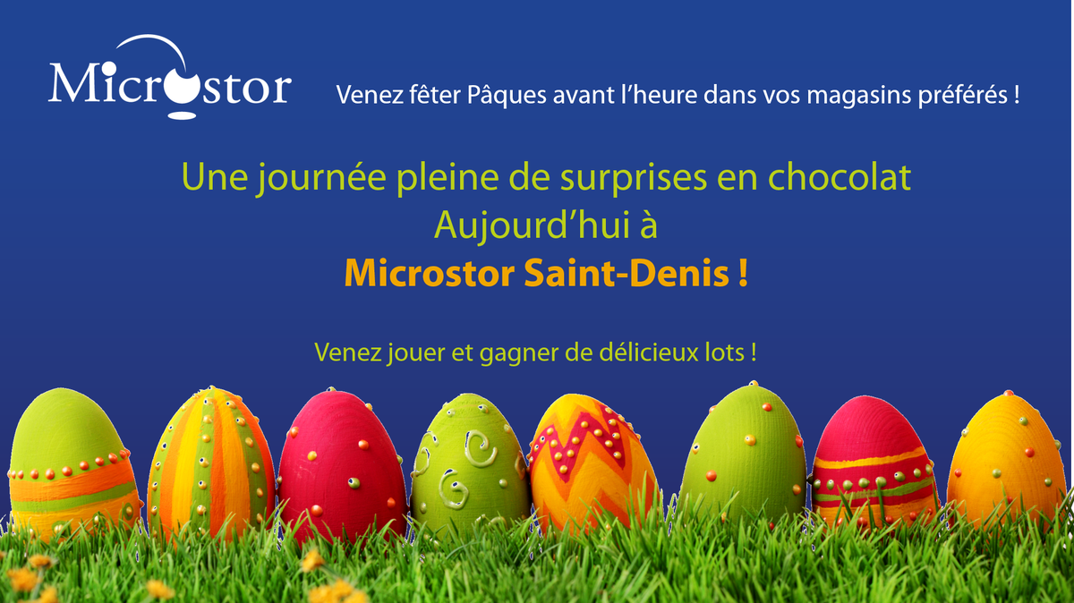 MICROSTOR's tweet photo. Cet après-midi, les lapins de Pâques passeront à #Microstor Saint-Denis !
#Pâques #Chocolat #Cadeau https://t.co/NdeE88S1G7