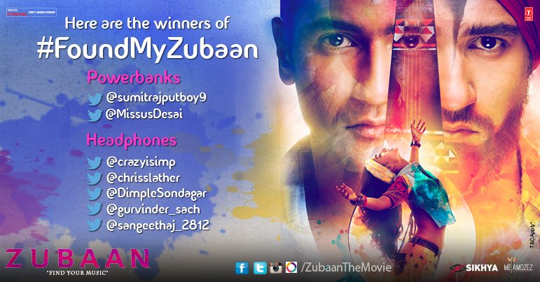 ZubaanTheMovie's tweet photo. Here are the winners of the #FoundMyZubaan #Contest, congratulations! Winners please DM us your details. #Zubaan https://t.co/eH83Je2yyU
