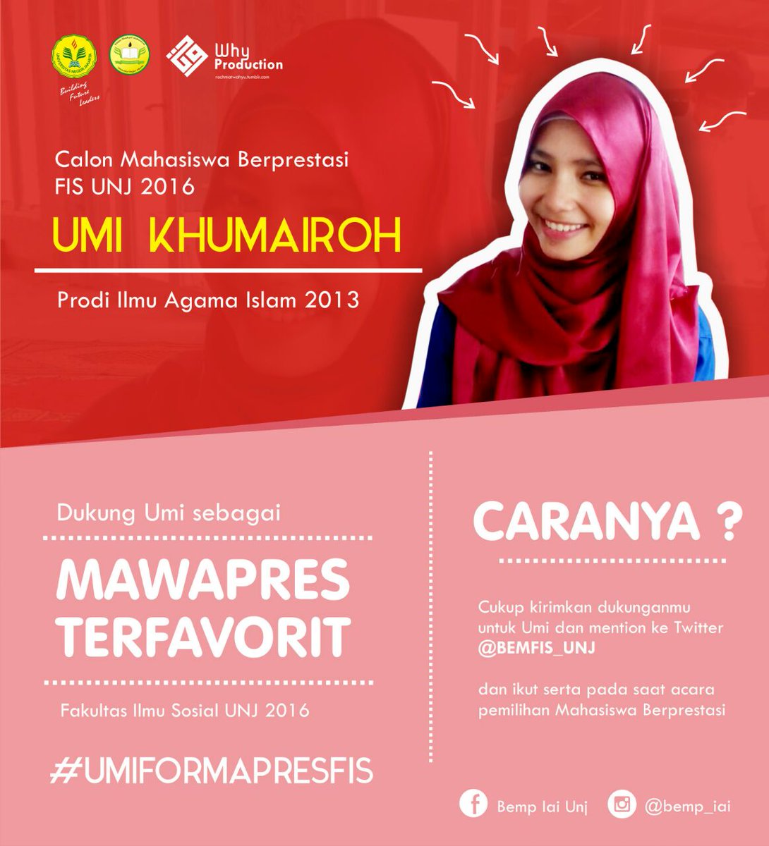 jiaionline's tweet photo. Umi Khumairoh, slh satu mahasiswi berprestasi di JIAI. Yuk dkg Umi dipemilihan MAPRES @BEMFIS_UNJ  #UMIFORMAPRESFIS https://t.co/qQ6D0K4VHj