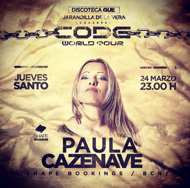 paulacazenave's tweet photo. Nos vemos mañana en #codeworldtour en la @DiscotecaQue de Jarandilla de la Vera #caceres #techno #clubbing https://t.co/EZtnVRDdAy