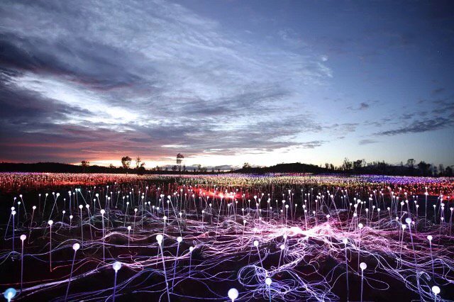 NancyJMac's tweet photo. Magical use of light as art, Uluru, Australia. #FieldofLight #publicart #lightscaping https://t.co/FETREwlEih
