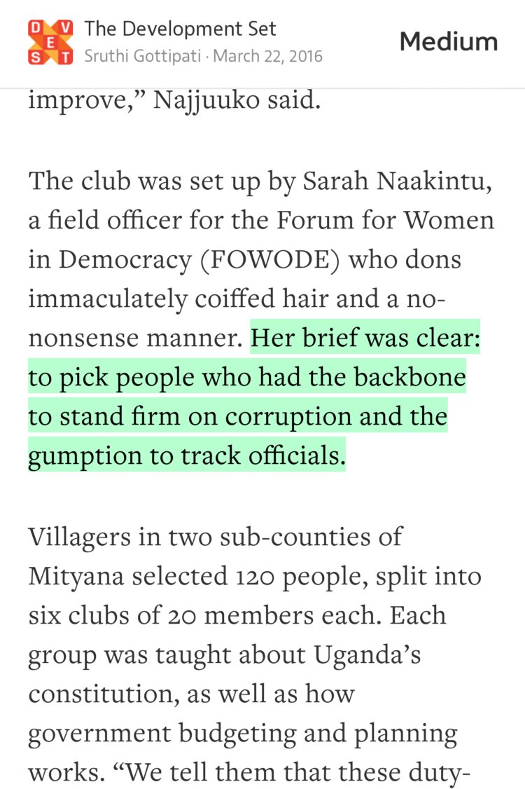 “…Her brief was clear: to pick people who had the backbone to stand firm on corruption and the gumption to track officials.” from “Uganda’s Corruption Comes Home to Roost” by Sruthi Gottipati.