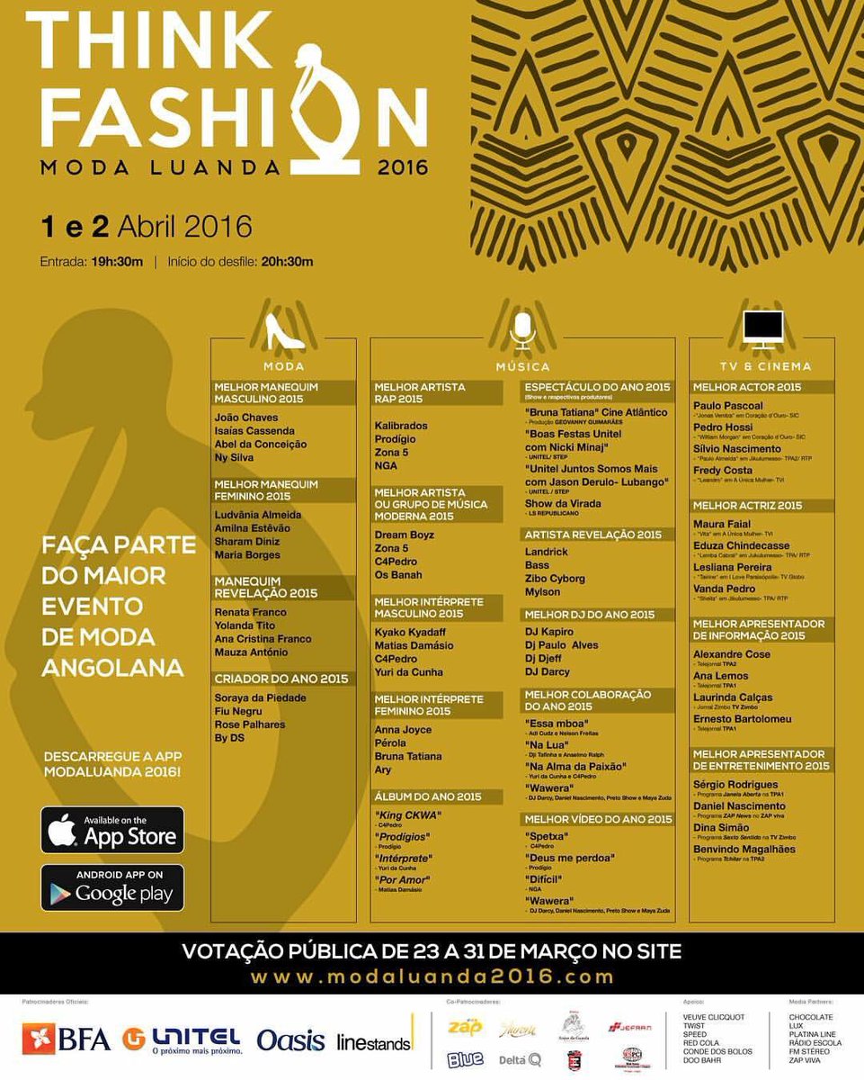 jxavs90's tweet photo. 3* vez nomeado aos prêmios Moda Luanda para melhor manequim 2016 #modaluanda #zapaminhatv #zapviva https://t.co/coNW7dAQkF