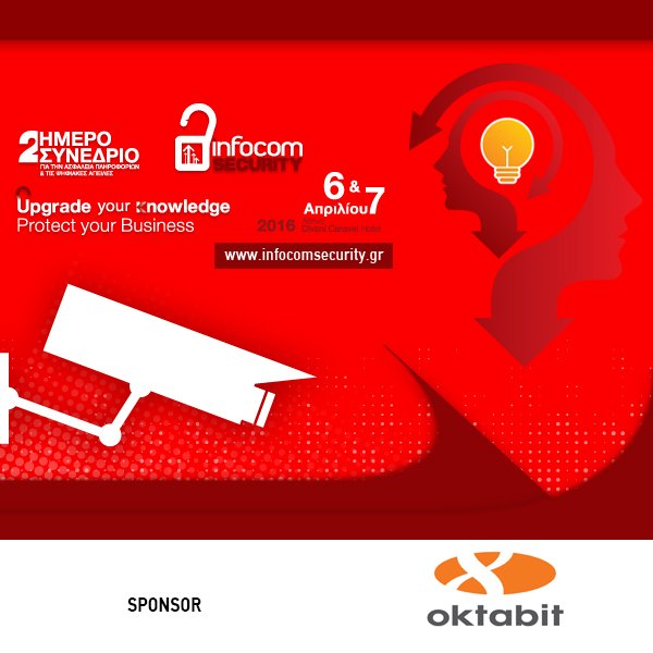 SmartEventsGR's tweet photo. Η @Oktabit χορηγός του 6ου InfoCom Security. Δηλώστε συμμετοχή: https://t.co/i5bPEOQloL #ics16 https://t.co/TUFfJzIkCf