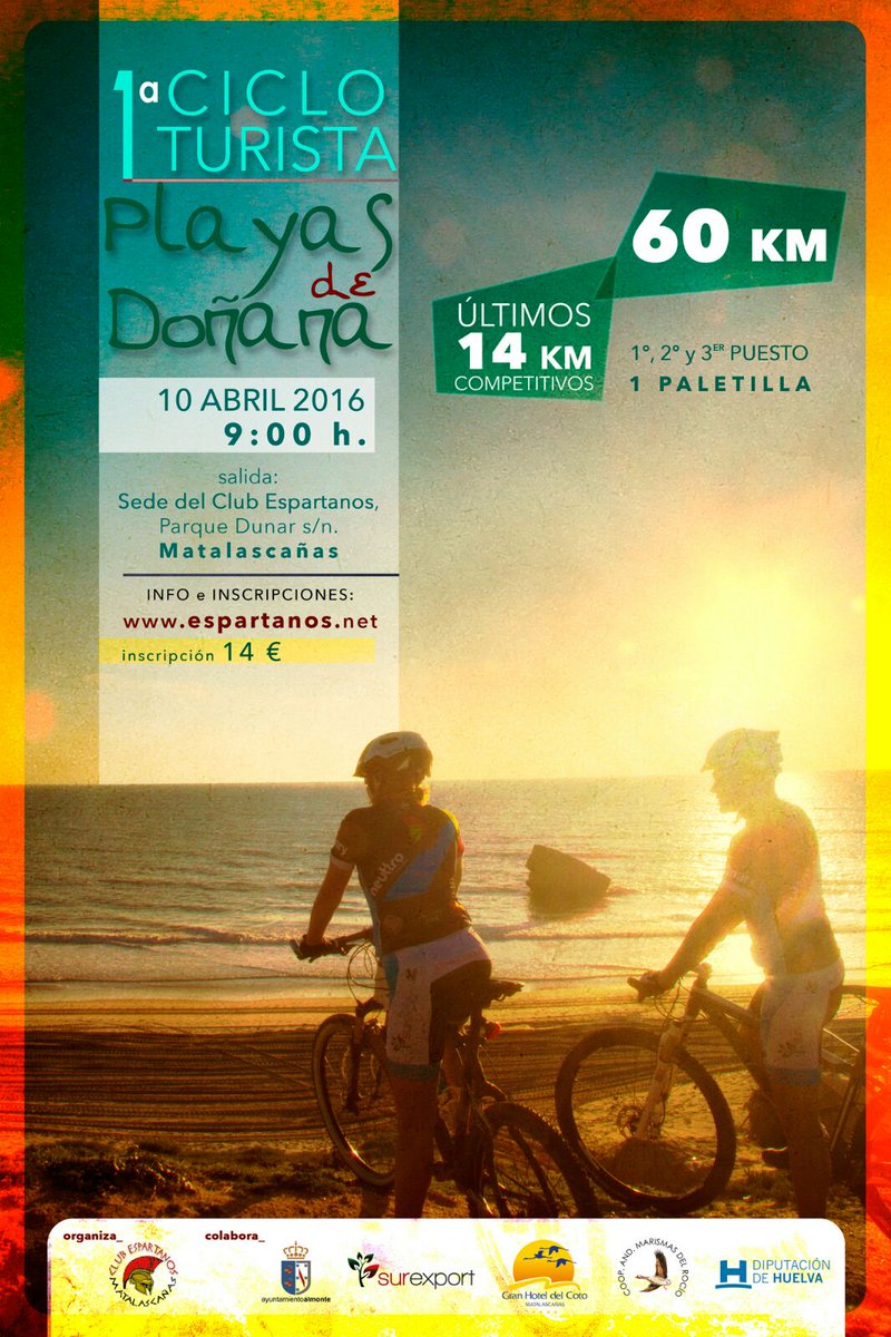 I. Cicloturista Playas de #Doñana. ¡Inscríbete! 
#Matalascañas #Huelva #Carrera #Bicicleta #Ciclo #Almonte #Playa