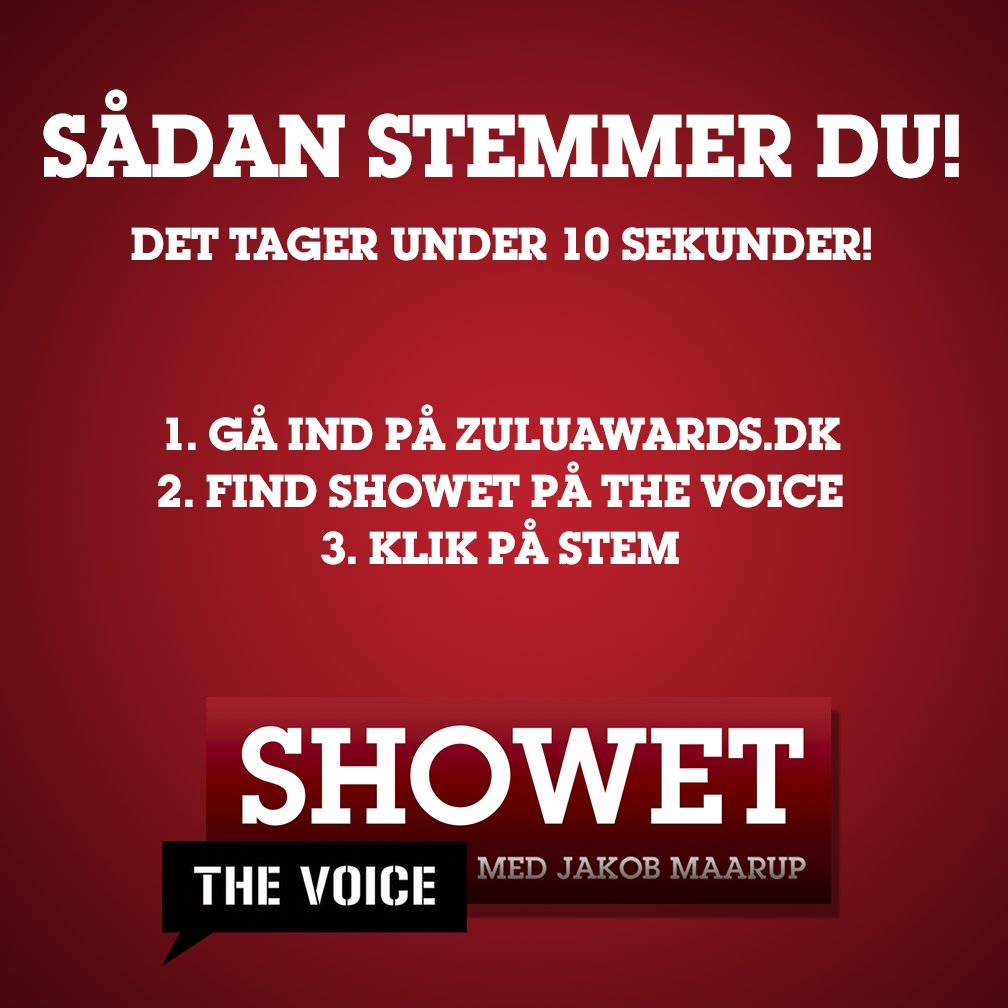 Showet på The Voice er nomineret til en Zulu Award og vi vil så gerne have den! Stem her: zuluawards.dk