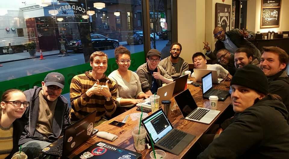 FreeCodeCampNYC's tweet image. Hey @freecodecamp, the NYC Campsite was out in force for Tuesday night&apos;s weekly #coffeencode! #learntocode