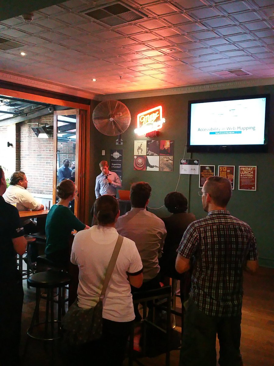 mayadominice's tweet image. And we&apos;re off! first speaker up is chris roach on geospatial/web mapping accessiblity #georabbleper