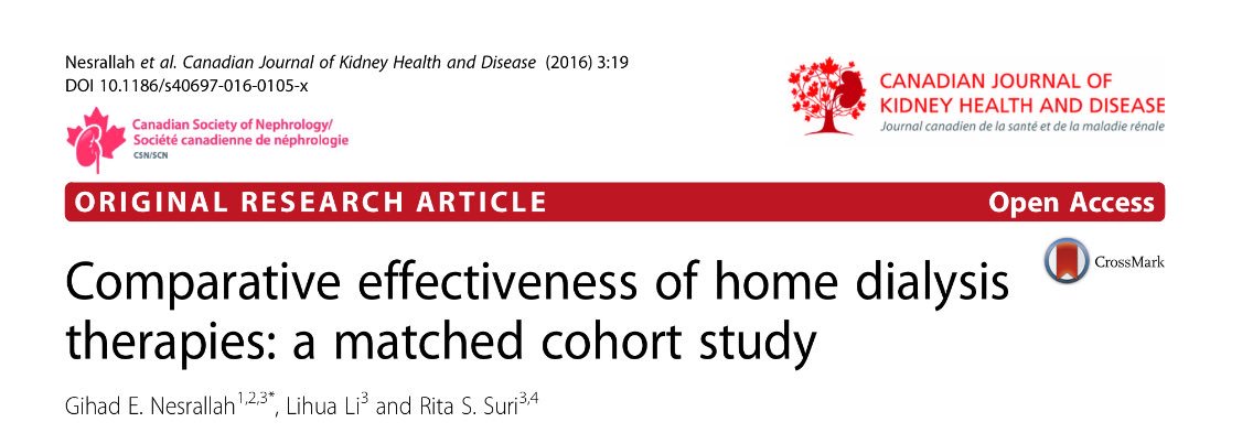 CSNSCN's tweet photo. New #CJKHD paper: using @USRDS data; home daily #hemodialysis better than #PD https://t.co/sqhmhtntQX https://t.co/LY6GRxIDek