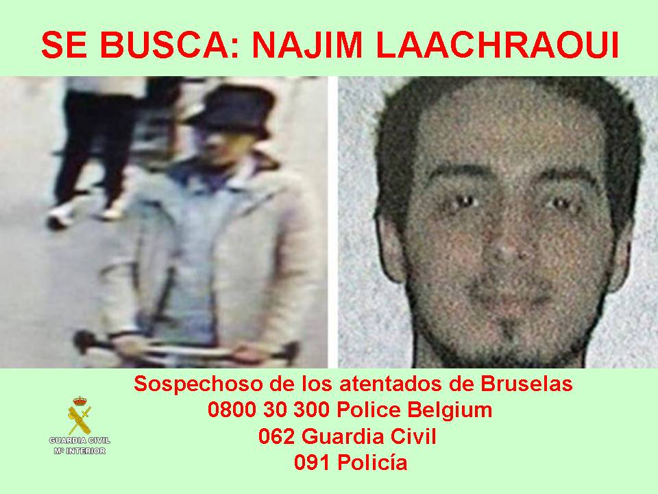 guardiacivil's tweet photo. Todos podemos ayudar a detener a un presunto asesino. Es Najim Laachraoui, implicado en los atentados #Bruselas https://t.co/E1yisVk0l7