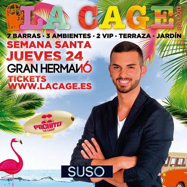 Mañana jueves 24 <a href="/_SusoGH16_/">Suso GH16</a> estará en <a href="/LACAGESALOU/">LA CAGE SALOU</a> #GH16 <a href="/ghoficial/">Gran Hermano</a>