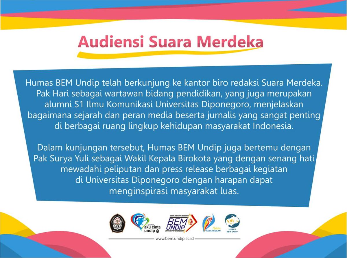 BEMUndip_Humas's tweet photo. [Audiensi Media Massa]

Humas BEM Undip 2016 telah melakukan kunjungan ke kantor biro redaksi Suara Merdeka https://t.co/8QDEGpWCQr