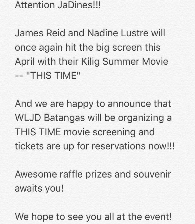 Simon_OTWOL's tweet photo. Unite for this! Hindi daw makakapunta sina Nadine at James . 
@WLJDBatangas 
#ExcitedForThisTime https://t.co/N5wbbLXiFl