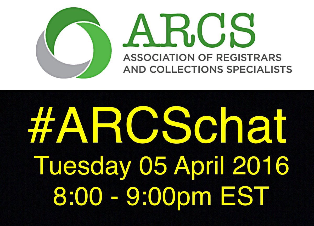 Arcs4All's tweet photo. ✳️📲 Join us for the 1st #ARCSchat, Tues 05 April, 8-9pm EST. Topic: tweeting as a registrar / collections specialist https://t.co/HxPc995Zk4