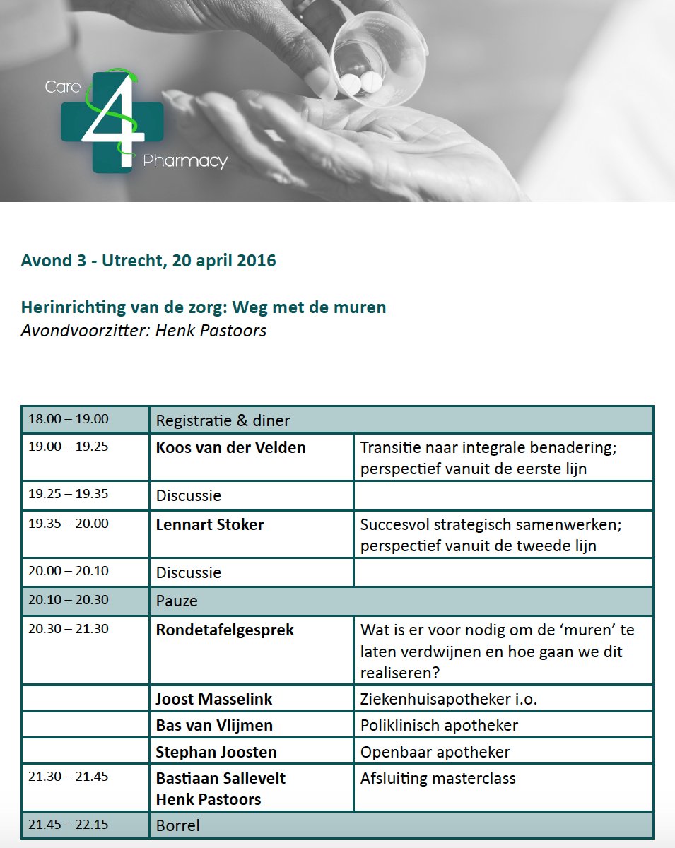 Het programma van avond 3 is ook bekend! Kijk voor een overzicht van alle programma's op careforpharmacy.nl/masterclass/pr…