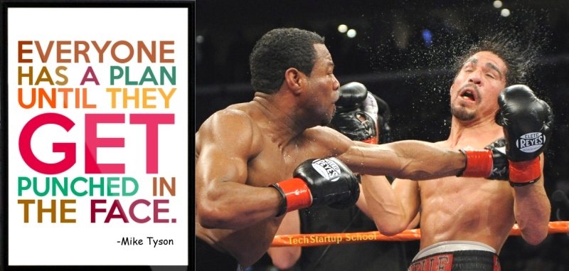 StartupSchl's tweet photo. Quote for #Startup #Entrepreneurs: "Everyone has a plan until they get punched in the face." #Product / #Market Fit. https://t.co/fgQb4WL7PP