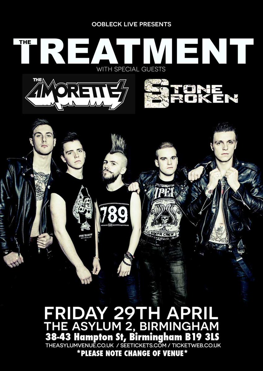 Fri 29th April @thetreatmentuk @theamorettes + Stonebroken_ @theasylumvenue tix <a href="/TicketWebUK/">TicketWeb UK 🤘</a> ow.ly/ZNsKG