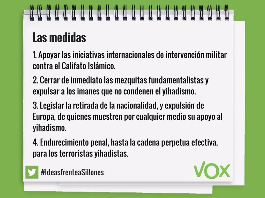 Santi_ABASCAL's tweet photo. #VOX huye de la palabrería y detesta lo políticamente correcto. Por eso no somos invitados al Pacto Antiyihadista https://t.co/GaEWnQrKib