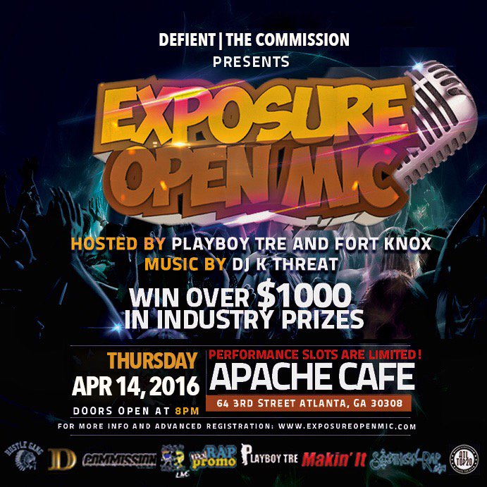 Tip's tweet photo. 4/14 my team will be in the building @exposureopenmic scouting talent, All genres of music are welcomed @apachecafe https://t.co/sT499Rb4Ft