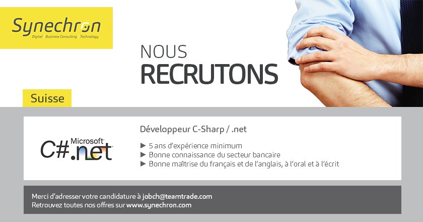 TeamTradeGroup's tweet photo. JOB 📣 | @TeamTradeGroup recrute un développeur C#/.net à #Genève : jobch@teamtrade.com 📩 #RH #job #dev https://t.co/iQqu9KJjaQ