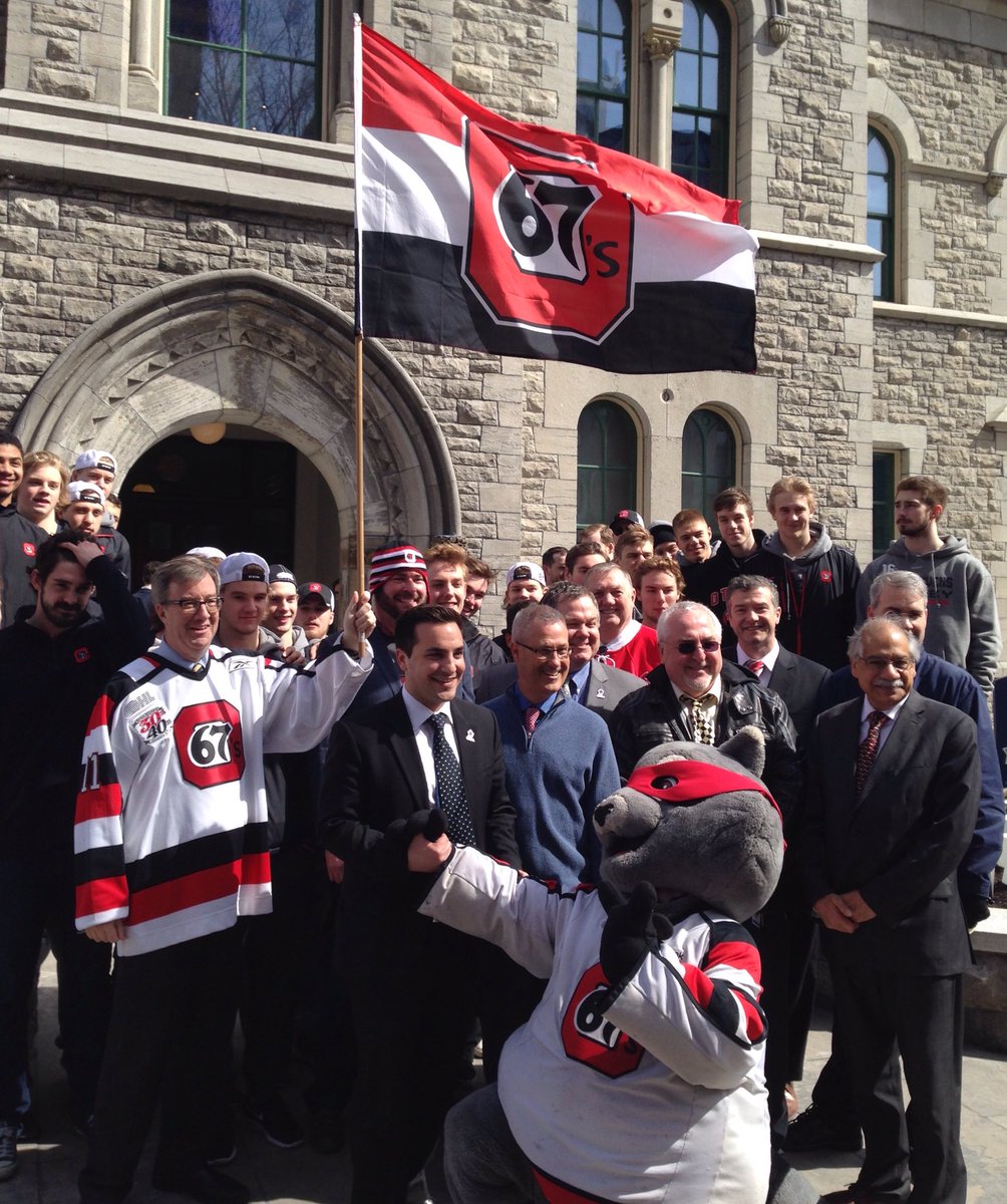 Ottawa67sHockey's tweet photo. Mayor @JimWatsonOttawa: "the flag stays up until we win the Memorial Cup!" https://t.co/7xvzKMJ7Nv