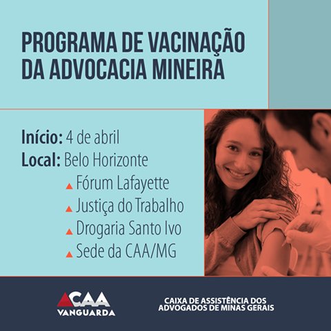 CAAMG's tweet photo. Pensando na saúde de todos os advogados mineiros, a #CAAMG lança, em abril, etapa de imunização à gripe do #PROVAM. https://t.co/PgvNyAissA