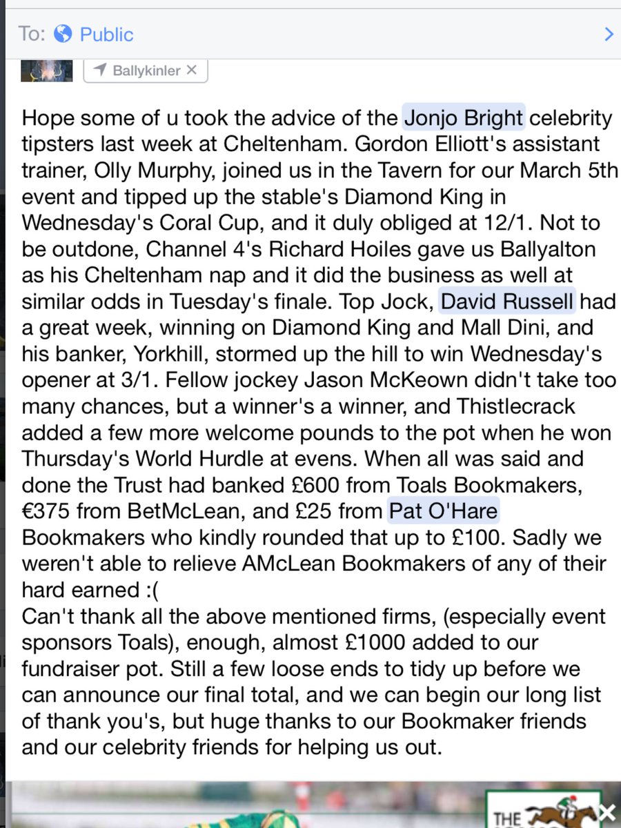Many thanks <a href="/ToalsBookmakers/">Toalsbet.com</a> <a href="/Bet_McLean/">BetMcLean</a> <a href="/POH_Bookmakers/">Robbie_Mac</a> <a href="/amcleanbookies/">A. McLean Bookmakers</a> <a href="/o_j_murphy/">Olly Murphy</a> <a href="/RichardHoiles/">Richard Hoiles</a> <a href="/_Davy_Russel_/">Davy Russell</a>