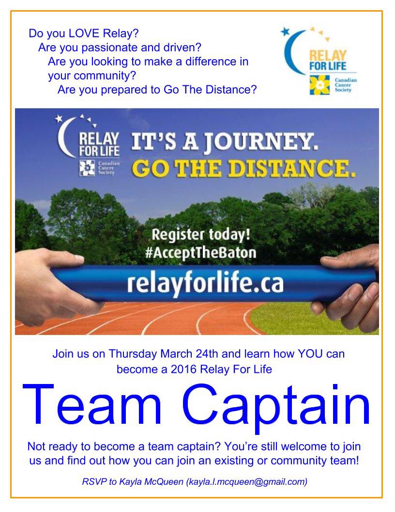 RFLTeamInfinity's tweet photo. Join us tomorrow at Symposium Cafe from 6-8pm in Guelph and learn how you can join Relay! #AcceptTheBaton https://t.co/k35nRpj9ug