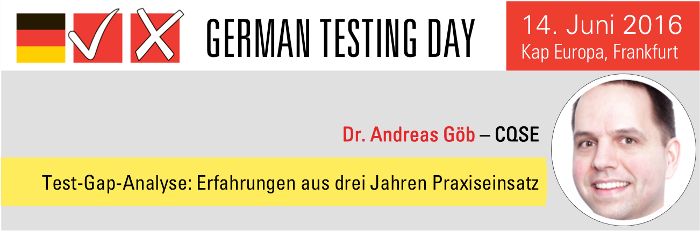 <a href="/a_goeb/">Andreas Göb @agoeb@fulda.social</a> von <a href="/CQSE/">CQSE GmbH</a> "Test-Gap-Analyse: Erfahrungen aus drei Jahren Praxiseinsatz" 
bit.ly/21t35W4