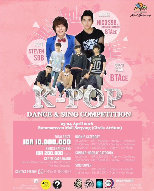 Korean Fever Indonesia (@korean_fever) on Twitter photo K-POP Dance & Sing Competition | 23-24 April'16 | Summarecon Mall Serpong | Info: <a href="/BazaarOutLoud/">Bazaar Out Loud</a> K-POP Dance & Sing Competition | 23-24 April'16 | Summarecon Mall Serpong | Info: <a href="/BazaarOutLoud/">Bazaar Out Loud</a>