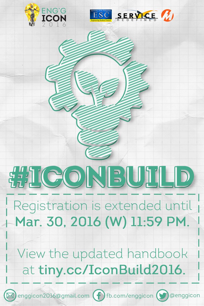UP_ESC's tweet photo. Registration for #ICONBUILD is extended until March 30, 2016 11:59PM. Updated handbook: https://t.co/jTQ75TD0Af https://t.co/o8XgpoMZ65